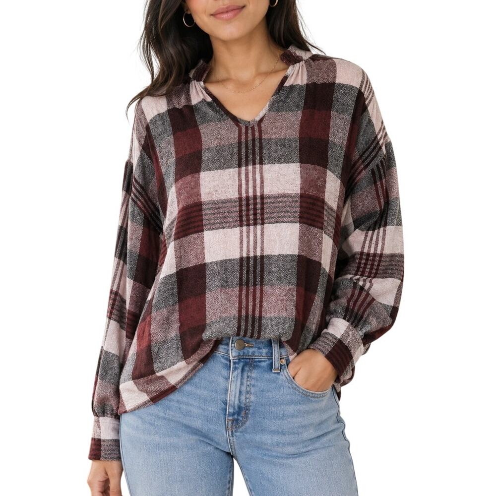 Madewell Highroad Schorr Plaid Popover Shirt Burgundy Wool Blend XS NWT